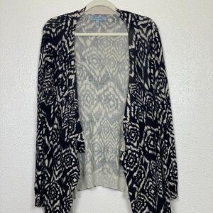 OLIVIA SKY Black Beige Ikat Lightweight Open Cardigan Women's size L